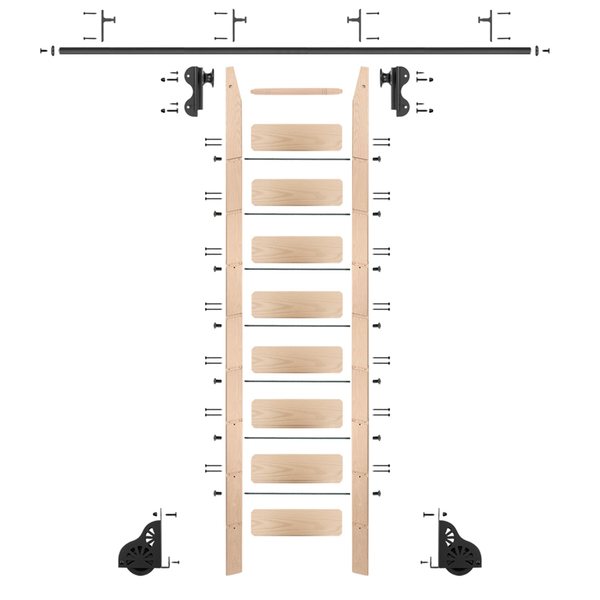 Quiet Glide Ladder 8.92 ft. Unfinish Maple Black Hook Roller Kit with 8 ft. Rail QG.510-9MA-08-V.08